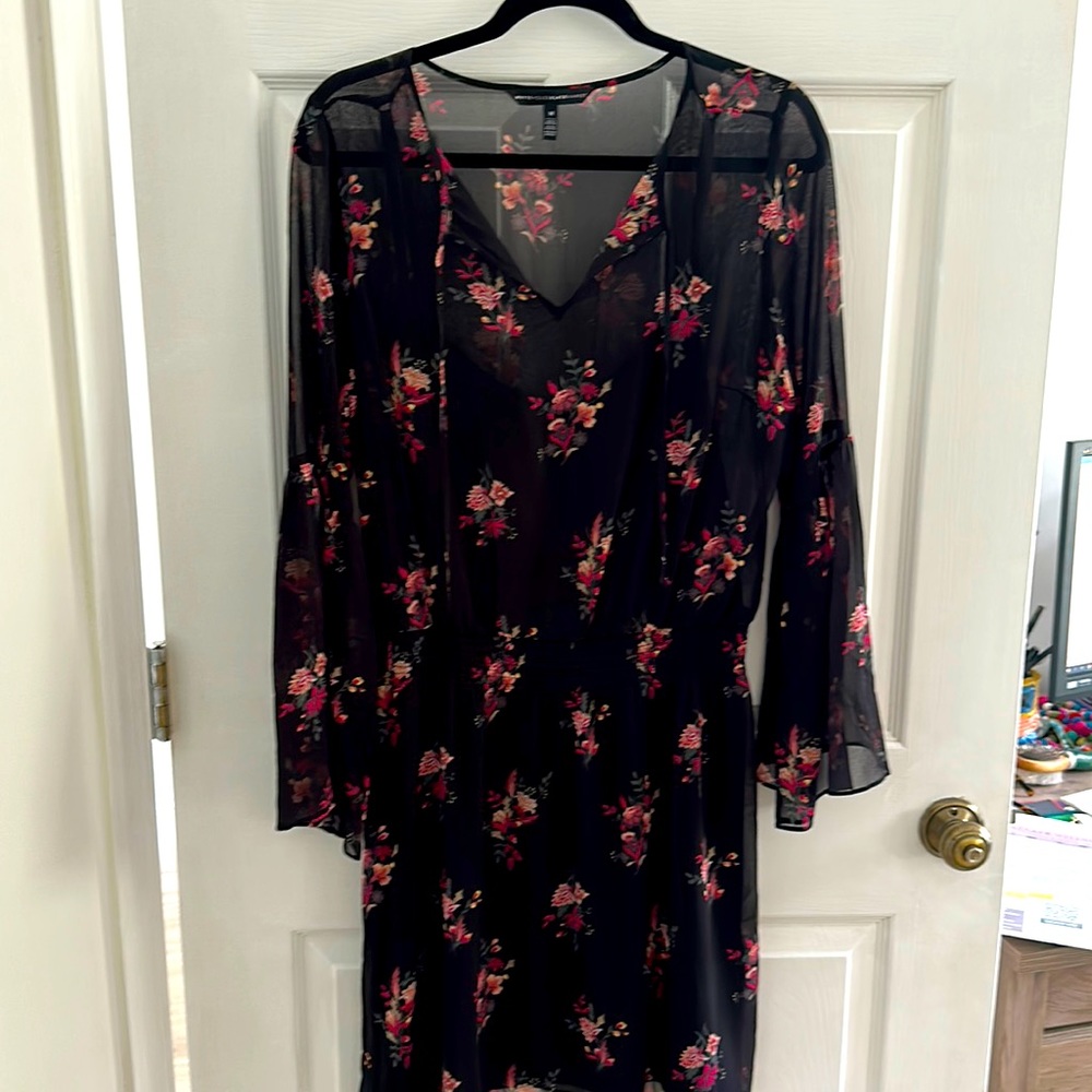 WHBM black boho dress with flowers